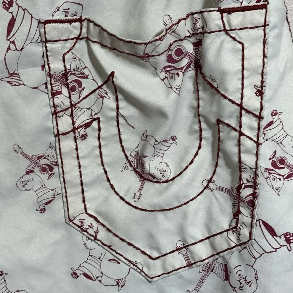 True Religion Swim Trunks Board Shorts Men’s 33 Buddha Stitch All Over Print